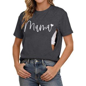 Camisetas de lactancia para mujer, de manga corta, cuello redondo, blusas de embarazo con capas superpuestas y tops de lactancia - Product Image 2