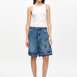 Shorts de mezclilla para mujer de diseño personalizado, color sólido, alta calidad, transpirables, de cintura alta, ajustados. - Product Image 1