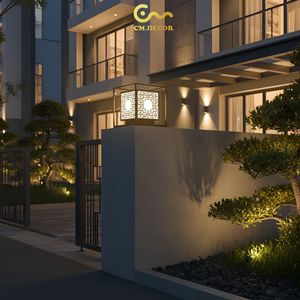 Lámpara de Jardín LED con Patrón de Ondas, Lámpara de Poste Exterior de Acero con Recubrimiento de Polvo Negro de 12 Pulgadas, Iluminación Cálida para Jardín, para Villa, CA 220V - Product Image 2