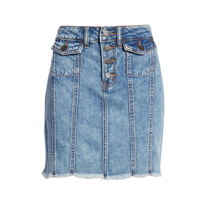 Mini-jupe en jean taille haute pour femme avec boutons sur le devant, coupe droite, style décontracté bleu délavé - Product Image 4