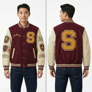 Veste universitaire vintage pour homme en laine avec manches en cuir, style bomber, veste de baseball d'hiver, veste de collège universitaire - Product Image 6