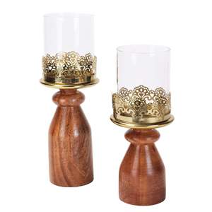 Portavelas de metal y madera, decoración artesanal para mesa de hogar, centro de mesa rústico, regalo para sala de estar - Product Image 4
