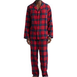 Pyjama d'été rayé pour homme, respirant, confortable, anti-plis, écologique, pantalon en flanelle à carreaux rouges, décontracté - Product Image 4