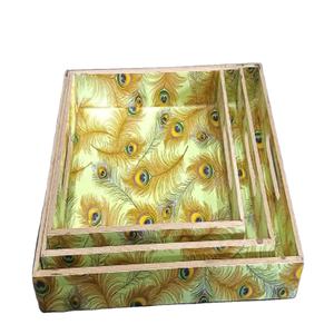 Prix de gros plateaux en MDF impression multicolore plateau en MDF ensemble de trois pour servir la maison hôtel décor de table - Product Image 4