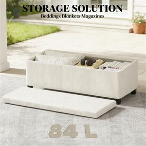 Sgabello da Comodino Beige con Spazio di Archiviazione, Pratici Pouf e Sgabelli - Product Image 3