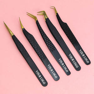 Pinzas para Pestañas Black Gold Diamond Grip, Pinzas para Pestañas de Volumen Más Vendidas, Pinzas para Pestañas Personalizadas Color Rosa - Product Image 1