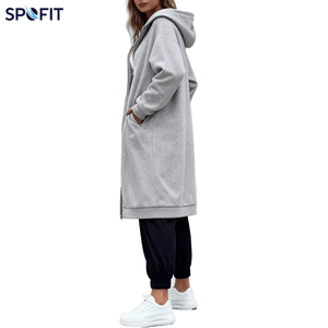 Wholesale SPOFIT 100% Cotton Eco-Friendly Breathable Anti-Wrinkle Knitted Lined Drop Shoulder Oversized <b>Long</b> <b>Hoodie</b> <b>Women</b> - Product Image 1