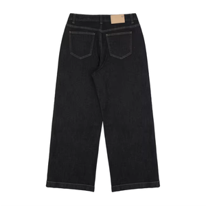 Wholesale 100% Cotton Men's Wide Leg Formal Summer Denim Pants Premium Quality Embroidery Button Jeans Knitted Mid Waist - Product Image 2