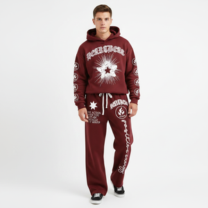 Mens Custom Tracksuit <b>Set</b> <b>2</b> <b>Piece</b> Washed Hoodie Midweight Windproof <b>Plus</b> <b>Size</b> Digital Printed Streetwear Outfit - Product Image 6