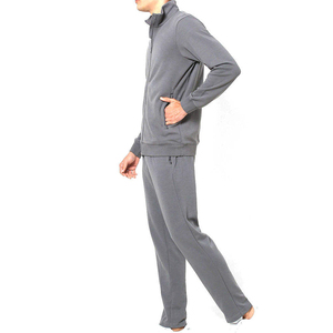 Custom Men's Light Grey Full <b>Zip</b> <b>Hooded</b> Tracksuit Premium Cotton Polyester Sweat Jacket and Jogger Pants - Product Image 1