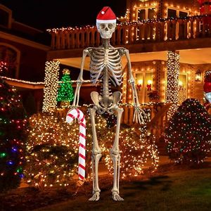 Leyndo 2 pz 12ft decorazioni con scheletro di natale gommone di zucchero di canna di Babbo Natale Set di cappello per feste cortile giardino decorazione esterna - Product Image 1