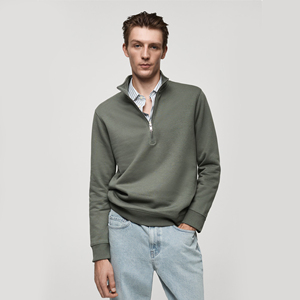 เสื้อสเวตเตอร์ไหมพรมสีเขียวมะกอกสำหรับผู้ชาย ทรงปกติ สีพื้น สวมใส่สบายในฤดูหนาว ผ้าฝ้าย 100% ระบายอากาศได้ดี คอกลม มีซับใน - Product Image 1