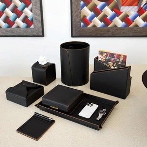 Bandeja de Almacenamiento Rectangular de Cuero, Diseño Minimalista, Organizador de Escritorio de un Solo Nivel, Solución de Ordenación, Interior Negro y Verde - Product Image 2