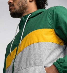 Nouvelle conception – Veste coupe-vent à capuche pour homme, blocs de couleur, fermeture éclair quart de tour, légère, décontractée, pour l'extérieur, type anorak – Vert, Jaune, Gris - Product Image 4