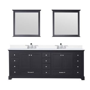 84 In. White Quartz Top Espresso Double Bath Vanity with Faucet Set & 34 In. Mirrors Bathroom Vanities - Product Image 1