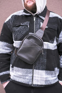 Genuine Leather <b>Men's</b> Fashion Chest Black Bag Custom Logo Crossbody Sport <b>pouch</b> Waist Vertical Hiking Fanny Pack <b>for</b> <b>Men</b> Travel - Product Image 5