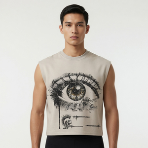 เสื้อกล้ามวินเทจพิมพ์ลายกราฟิกคุณภาพสูง ผ้าเจอร์ซีย์เนื้อหนัก 100% คอตตอน 300GSM เนื้อผ้านุ่ม ระบายอากาศได้ดี - Product Image 3