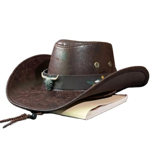 Mode tête de vache décorer Western Cowboy chapeau en cuir naturel Vintage Gentleman Jazz chapeaux pour hommes Cowgirl chapeaux - Product Image 4