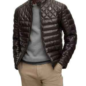 Veste matelassée en cuir véritable pour homme, best-seller, personnalisée, pour l'hiver, avec col montant, imperméable et coupe-vent, style streetwear - Product Image 1