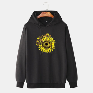 Sweat-shirt à capuche unisexe blanc, imprimé floral tournesol, coupe classique, décontracté, pour le printemps, 100% coton tricoté respirant - Product Image 3