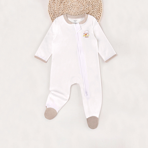 ALB14 Combinaison bébé mignonne à motif de dessin animé, unisexe, en coton biologique, manches longues, tissu tricoté respirant, col rond, bouton unique - Product Image 1