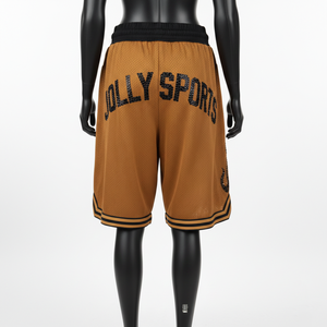 Pantalones Cortos de Baloncesto Transpirables de Malla de Poliéster de 160 GSM, Color Café, con Lentejuelas de Llama, Logotipo Personalizado y Bajo con Rayas - Product Image 2