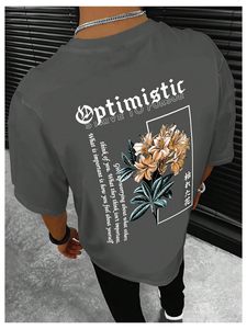 Camisetas Gráficas con Texto Motivacional en Color Gris Oscuro, MOQ Bajo, Camiseta con Estampado Floral, Camiseta de Manga Corta para Hombre, Informal, con Estampado en la Espalda, de Algodón Jersey - Product Image 2