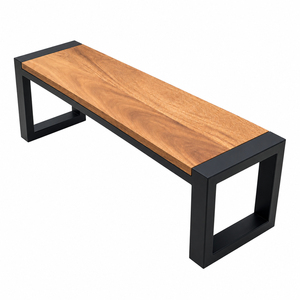 Banc de patio industriel Vanta en bois de Suar massif, cadre en fer noir de qualité supérieure, durable, résistant à l'eau, 2 places, restaurant, café, hôtel - Product Image 3