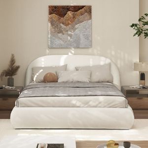 Letto imbottito con piattaforma a terra Archie Queen Almond White Puffy - Product Image 1