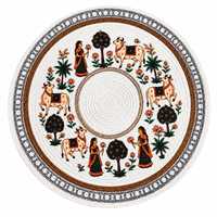 Set de table rond traditionnel imprimé avec motif floral, vache et femme, pour usage domestique