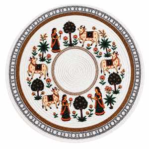 Mantel Individual Redondo Tradicional Estampado con Diseño Floral de Vaca y Mujer para Uso Doméstico - Product Image 1