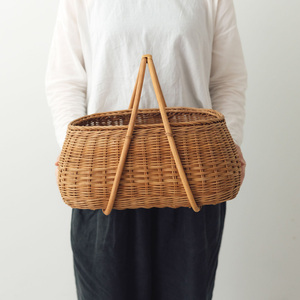 Outdoor picnic basket rattan <b>hamper</b> handbraided <b>storage</b> baskets outdoor lunch dining accessory - Product Image 5