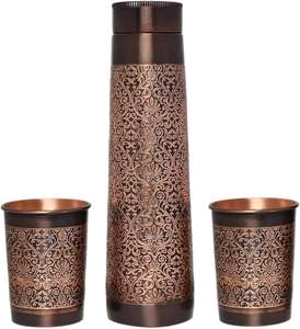 ขวดน้ำทองแดงสลักลายดอกไม้ ขวดน้ำอายุรเวท ของขวัญเพื่อสุขภาพสุดหรู - Product Image 4