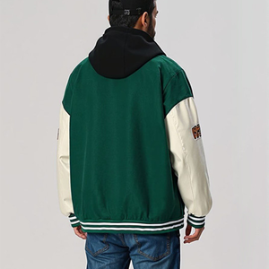 <b>Men</b> Green Hooded <b>Varsity</b> <b>Jacket</b> Letter Patch Streetwear Style Regular Fit Polyester Cotton Material wool leather chenille custom - Product Image 3