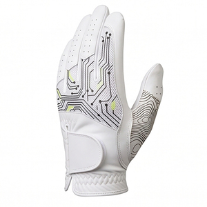 Gant de golf blanc avec motif de circuit imprimé, respirant, en cuir véritable, pour main droite, unisexe, fermeture à enfiler - Product Image 1