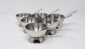 Bols à glace en acier inoxydable avec cuillère, design moderne, compatibles lave-vaisselle, vaisselle de service pour fêtes - Product Image 2