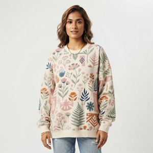 Sweat-shirt oversize en molleton à col rond pour femme, coupe ample, épaules tombantes, imprimé personnalisé sur le devant, style streetwear, collection automne/hiver - Product Image 1
