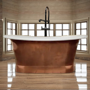 Baignoire autoportante rectangulaire élégante en cuivre, finition émail blanc, durable, écologique, de luxe, faite à la main, style antique - Product Image 2