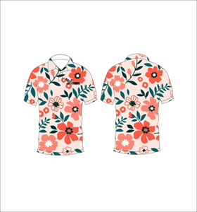 Red <b>Orange</b> Floral <b>Polo</b> Shirt Green Leaf Bold Flower Pattern Short Sleeve Summer Casual Front Back View - Product Image 6