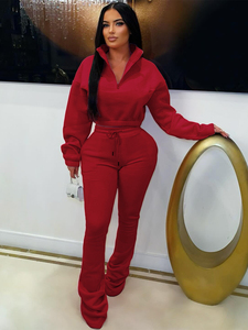 Conjunto de chándal de forro polar para mujer, sudadera corta con media cremallera y pantalones jogger, conjunto de 2 piezas, ropa deportiva informal, traje de descanso, atuendo de invierno - Product Image 5