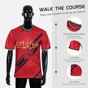 Camiseta de Fútbol de Bélgica para Hombre, Roja, Manga Corta, Cuello Redondo, Sublimada, Transpirable, de Poliéster, Deportiva, Corte Regular, Talla Adulto - Product Image 3