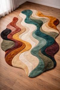 Tapis en laine tufté à la main, ondulé irrégulier, moderne, au contour fluide, pour salon tendance - Product Image 3
