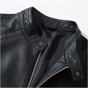Unisex Black PU Leather Denim <b>Jacket</b> V-neck <b>Half</b> <b>Zip</b> Slim Fit Regular Length Quick Dry Vintage Winter Wear - Product Image 4