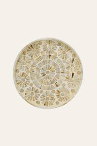 Plateau de service rond en nacre avec motif mosaïque floral en forme de soleil, bord surélevé et poignées latérales pour table à manger et maison - Product Image 2