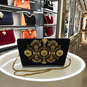 2025 à la mode femmes toile pochette avec fermeture éclair haut mode-avant Zari broderie Semi pierres précieuses perle chaîne perles décoration - Product Image 1