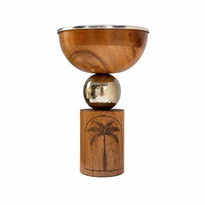 กระถางธูปไม้แบบอาหรับ รูปทรงถ้วย พร้อมลวดลายต้นปาล์มแกะสลัก ตกแต่งด้วยลูกบอลสีเงินที่ก้าน และฝาปิดแบบมีช่องระบายอากาศทำจากโลหะ - Product Image 3