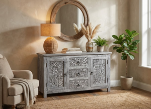 Buffet en bois de manguier massif, artisanal, avec hauteur réglable, montage facile, design traditionnel antique de style farmhouse - Product Image 2