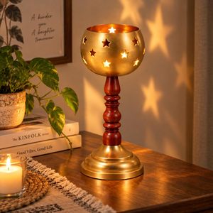 Golden <b>Star</b> Cutout <b>Candle</b> <b>Holder</b> Metal Lantern Home Decoration Wedding Party Ramadan Diwali Christmas Table Decor - Product Image 6