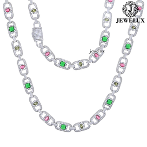 Premium Quality Women's 925 Silver Rhodium Plated <b>Statement</b> <b>Necklace</b> With Moissanite Emerald Cut Stones Geometric Link Chain - Product Image 1