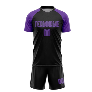 Conjunto de Uniforme de Fútbol Personalizado Unisex Negro y Morado, Jersey de Fútbol Transpirable de Poliéster Premium, Ropa Deportiva de Equipo con Ajuste Atlético, OEM - Product Image 6